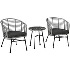 Outsunny Ensemble de bistrot 3 pièces en rotin synthétique pour patio, salon de jardin en osier, 2 chaises et 1 table basse