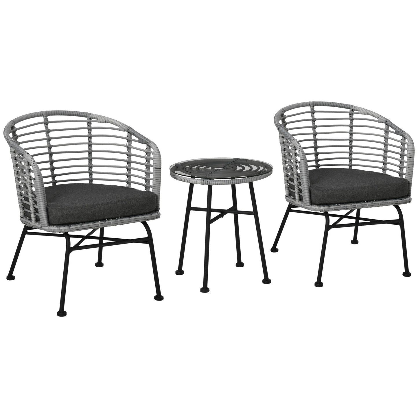 Outsunny Ensemble de bistrot 3 pièces en rotin synthétique pour patio, salon de jardin en osier, 2 chaises et 1 table basse