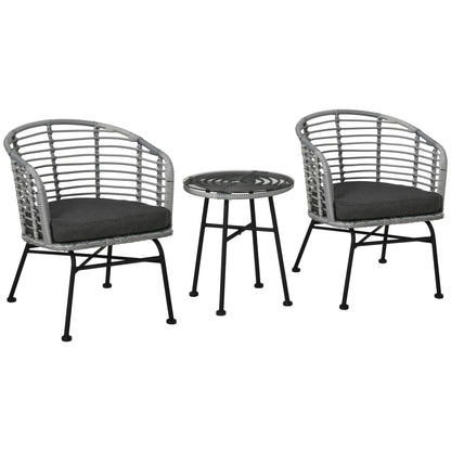 Outsunny Ensemble de bistrot 3 pièces en rotin synthétique pour patio, salon de jardin en osier, 2 chaises et 1 table basse