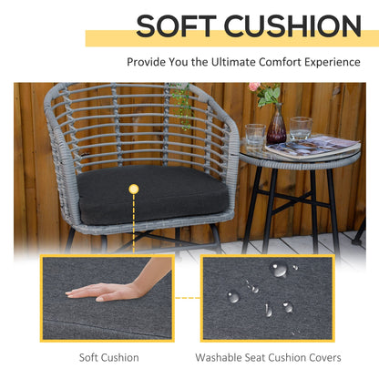 Outsunny Ensemble de bistrot 3 pièces en rotin synthétique pour patio, salon de jardin en osier, 2 chaises et 1 table basse