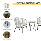 Outsunny Ensemble de bistrot 3 pièces en rotin synthétique pour patio, salon de jardin en osier, 2 chaises et 1 table basse