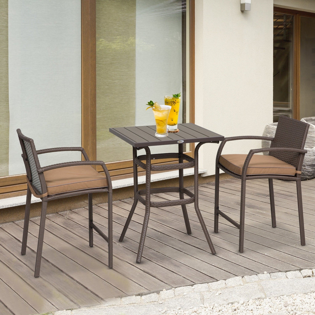 Ensemble de bar et table de conversation d'extérieur en rotin PE Outsunny 3 pièces