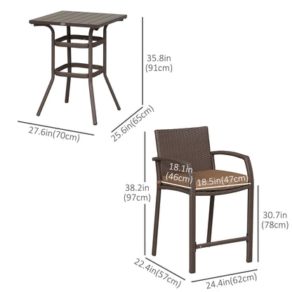 Ensemble de bar et table de conversation d'extérieur en rotin PE Outsunny 3 pièces