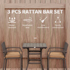 Ensemble de bar et table de conversation d'extérieur en rotin PE Outsunny 3 pièces