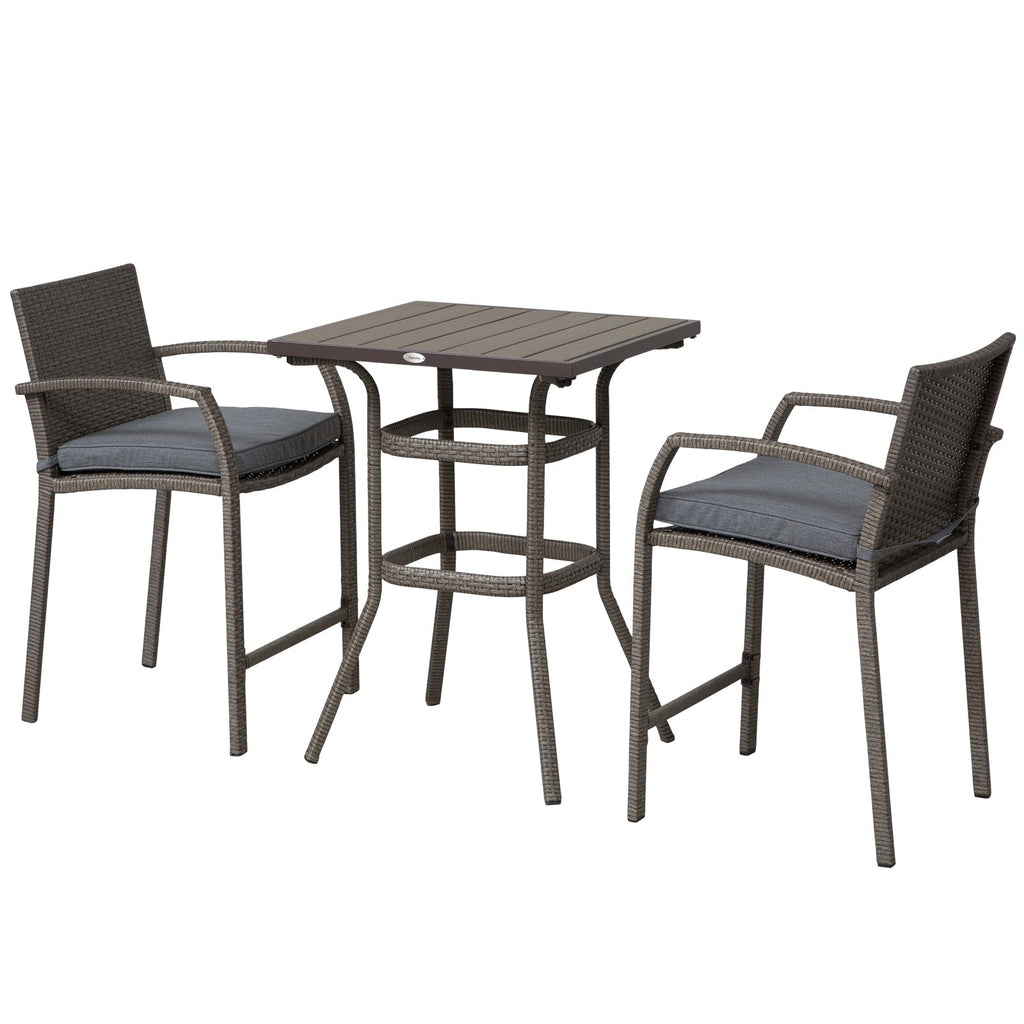 Ensemble de bar et table de conversation d'extérieur en rotin PE Outsunny 3 pièces