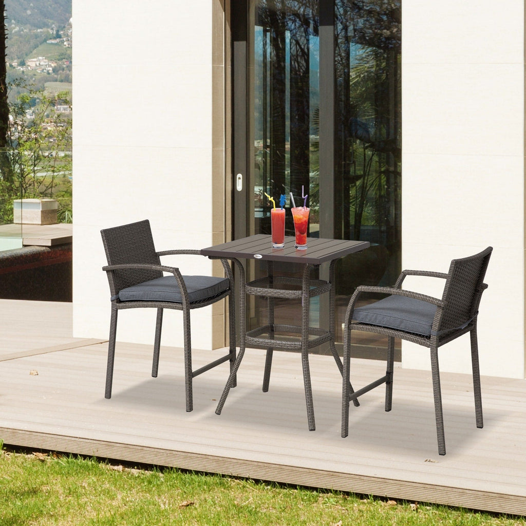 Ensemble de bar et table de conversation d'extérieur en rotin PE Outsunny 3 pièces