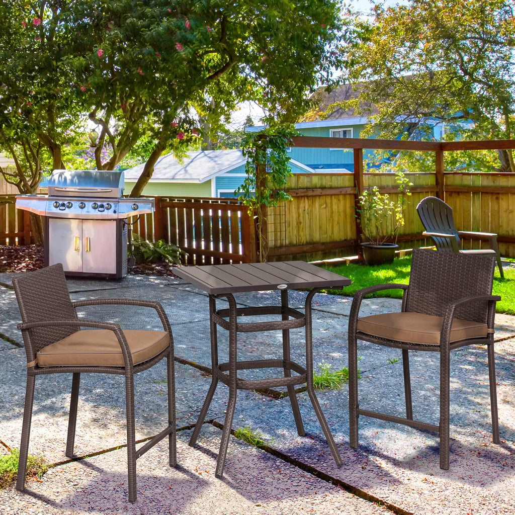 Ensemble de bar et table de conversation d'extérieur en rotin PE Outsunny 3 pièces