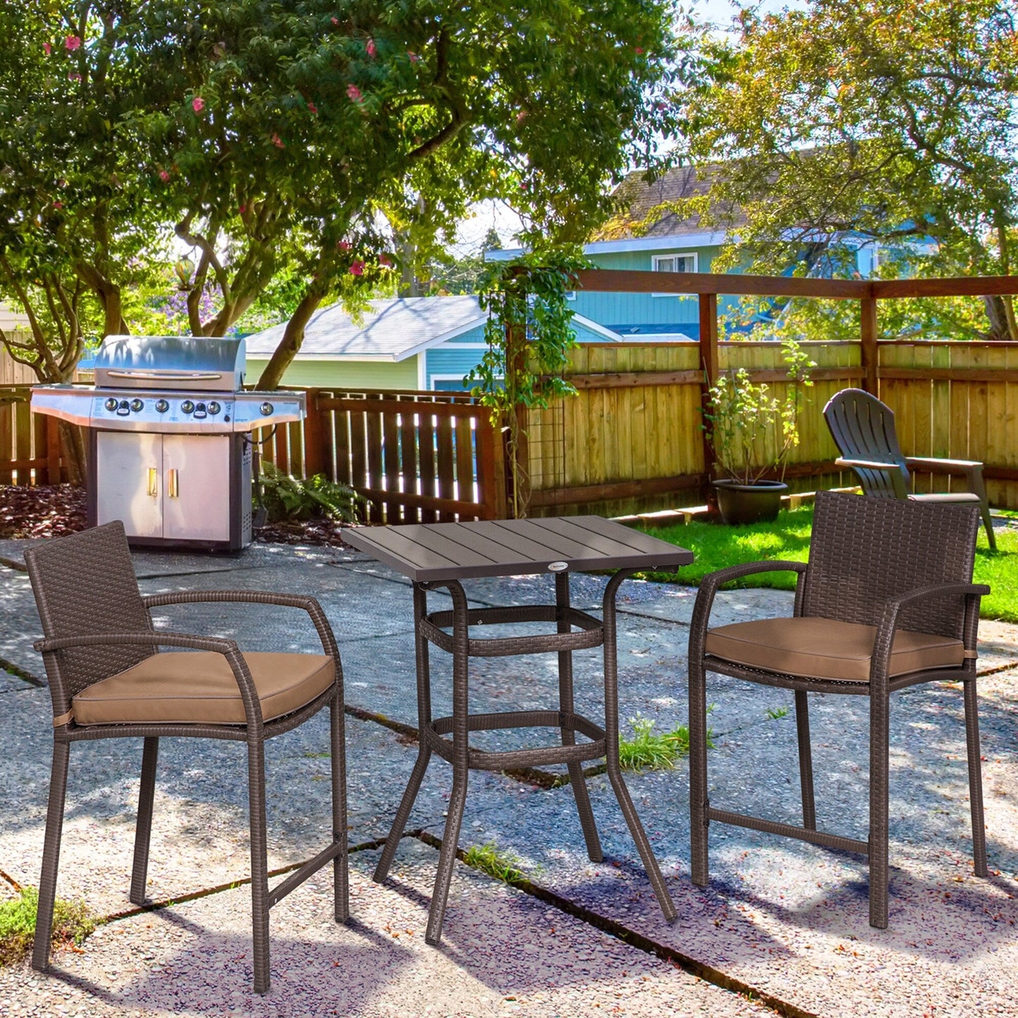 Ensemble de bar et table de conversation d'extérieur en rotin PE Outsunny 3 pièces
