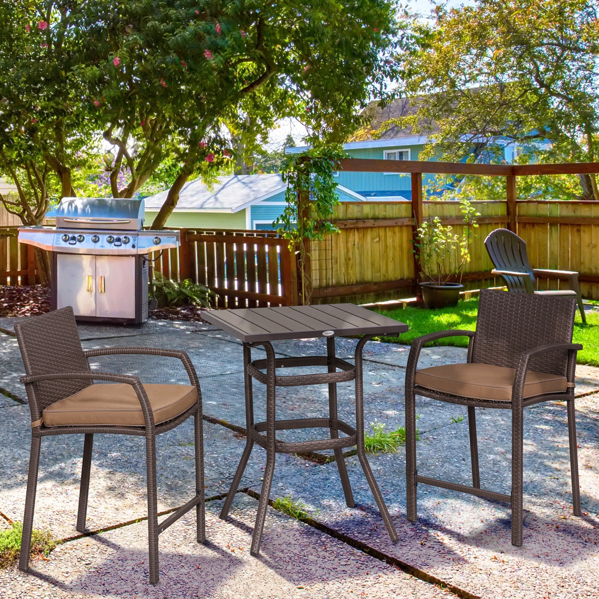 Ensemble de bar et table de conversation d'extérieur en rotin PE Outsunny 3 pièces