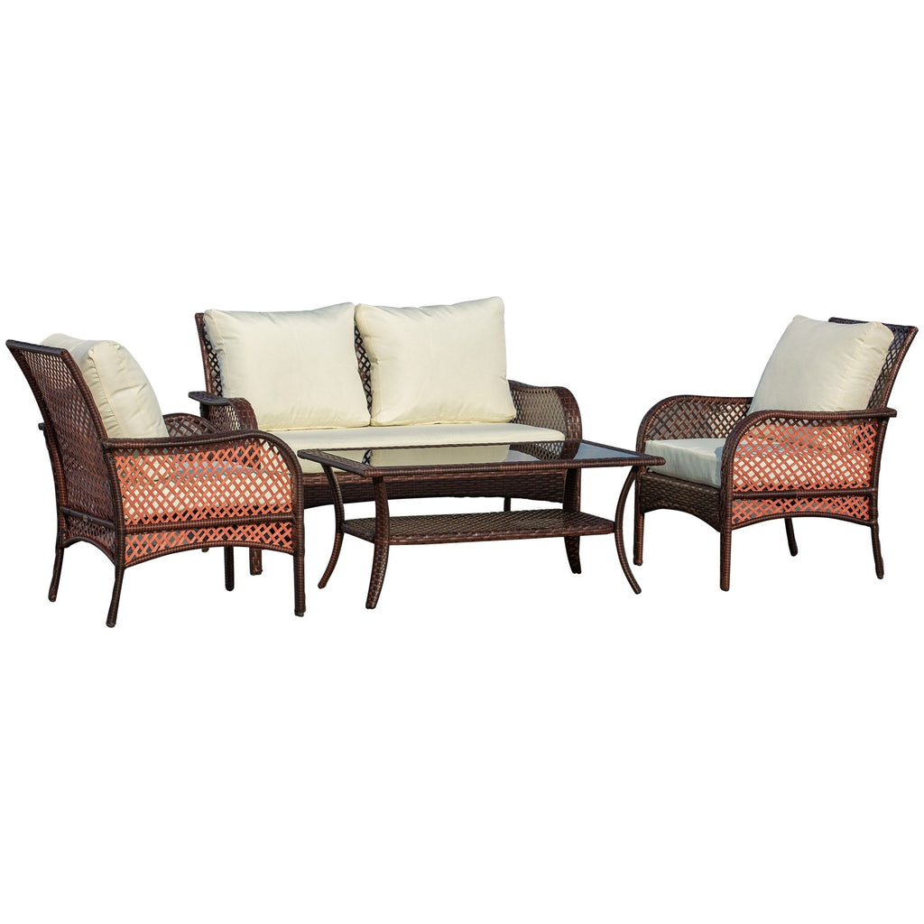 Ensemble de canapés d'extérieur Outsunny 4 pièces en osier, mobilier de salon en rotin synthétique avec 4 chaises et une table, matériau imperméable