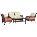 Ensemble de canapés d'extérieur Outsunny 4 pièces en osier, mobilier de salon en rotin synthétique avec 4 chaises et une table, matériau imperméable