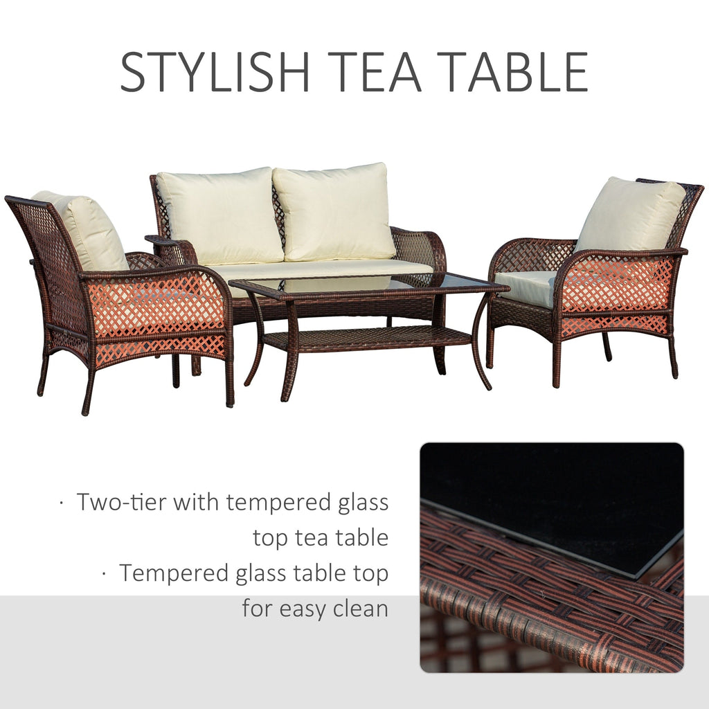 Ensemble de canapés d'extérieur Outsunny 4 pièces en osier, mobilier de salon en rotin synthétique avec 4 chaises et une table, matériau imperméable