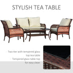 Ensemble de canapés d'extérieur Outsunny 4 pièces en osier, mobilier de salon en rotin synthétique avec 4 chaises et une table, matériau imperméable