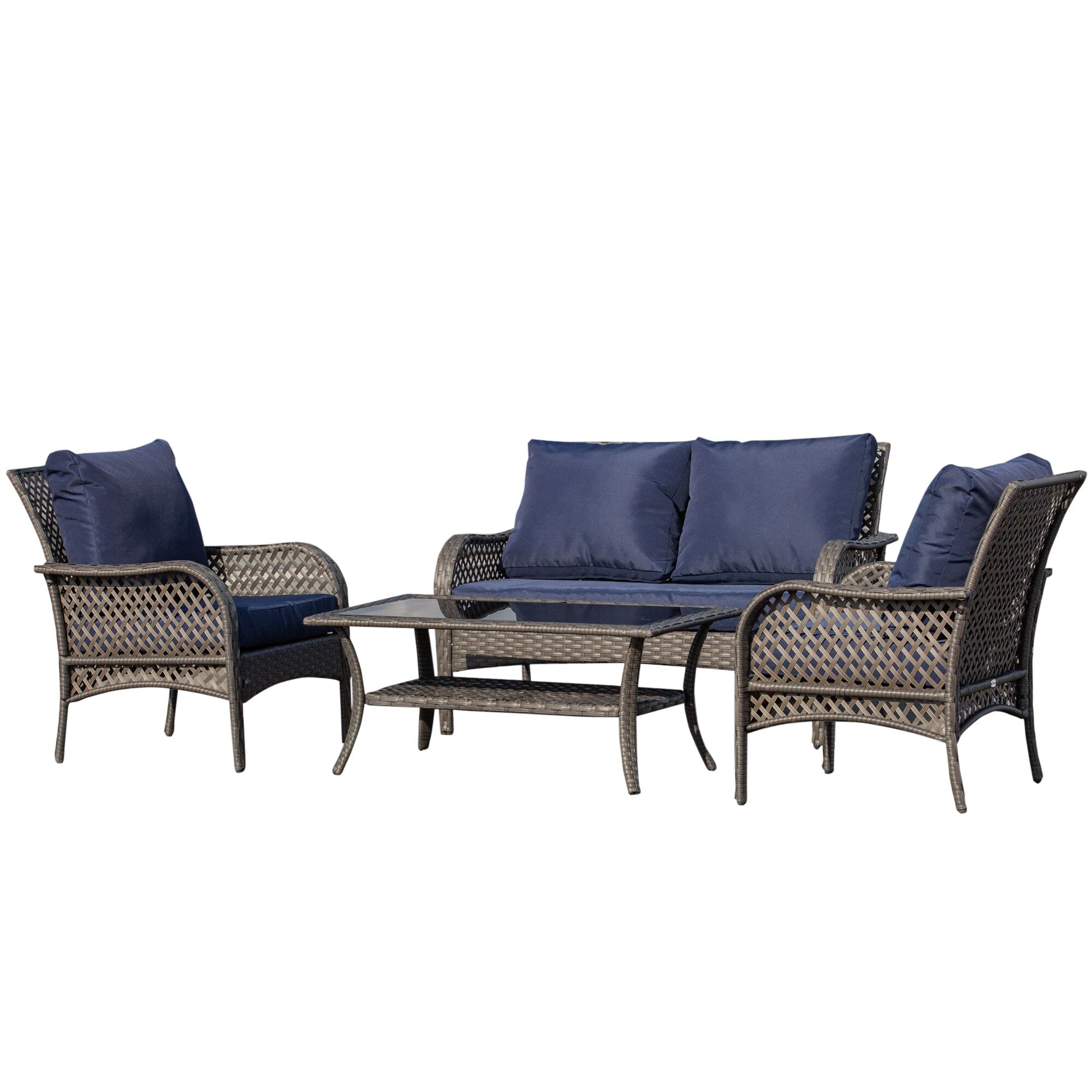 Ensemble de canapés d'extérieur Outsunny 4 pièces en osier, mobilier de salon en rotin synthétique avec 4 chaises et une table, matériau imperméable