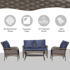 Ensemble de canapés d'extérieur Outsunny 4 pièces en osier, mobilier de salon en rotin synthétique avec 4 chaises et une table, matériau imperméable