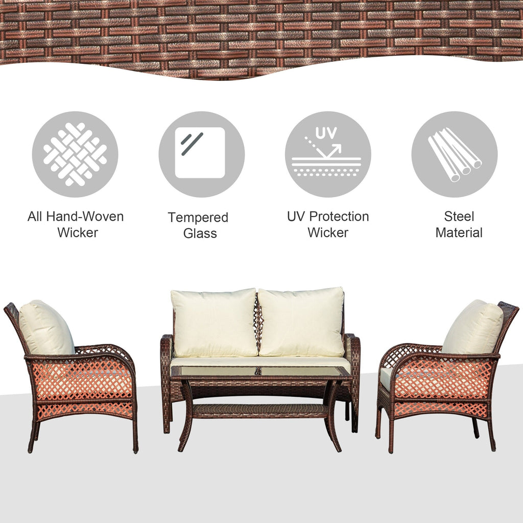 Ensemble de canapés d'extérieur Outsunny 4 pièces en osier, mobilier de salon en rotin synthétique avec 4 chaises et une table, matériau imperméable