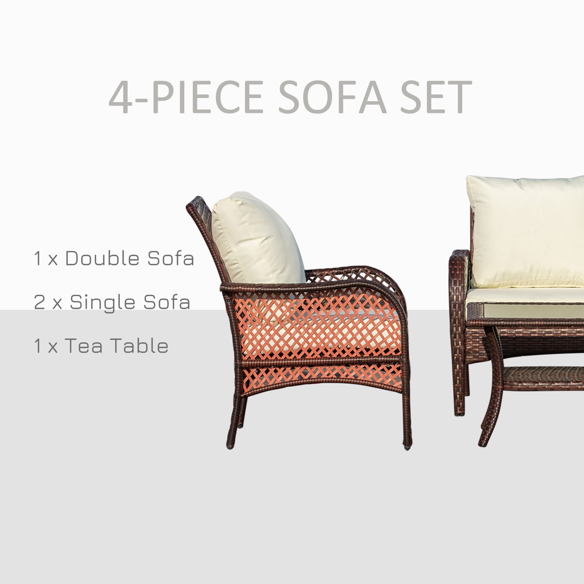 Ensemble de canapés d'extérieur Outsunny 4 pièces en osier, mobilier de salon en rotin synthétique avec 4 chaises et une table, matériau imperméable