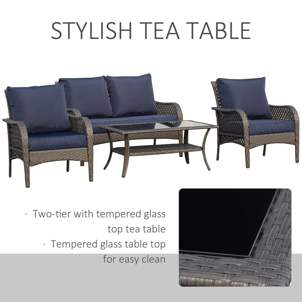 Ensemble de canapés d'extérieur Outsunny 4 pièces en osier, mobilier de salon en rotin synthétique avec 4 chaises et une table, matériau imperméable