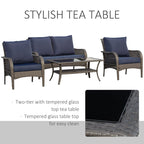 Ensemble de canapés d'extérieur Outsunny 4 pièces en osier, mobilier de salon en rotin synthétique avec 4 chaises et une table, matériau imperméable