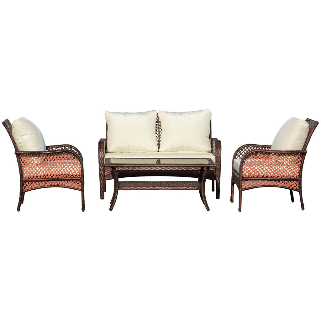 Ensemble de canapés d'extérieur Outsunny 4 pièces en osier, mobilier de salon en rotin synthétique avec 4 chaises et une table, matériau imperméable