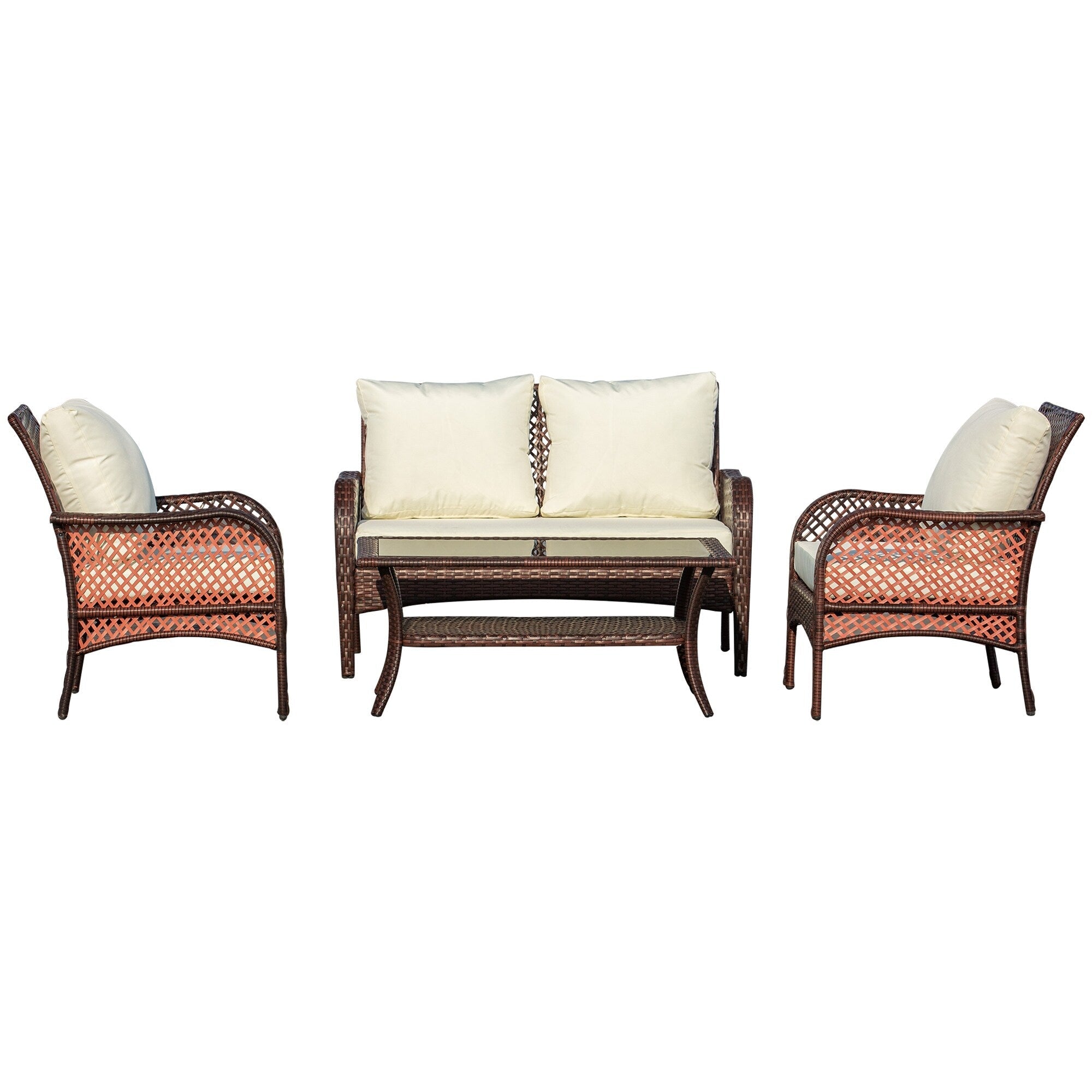 Ensemble de canapés d'extérieur Outsunny 4 pièces en osier, mobilier de salon en rotin synthétique avec 4 chaises et une table, matériau imperméable