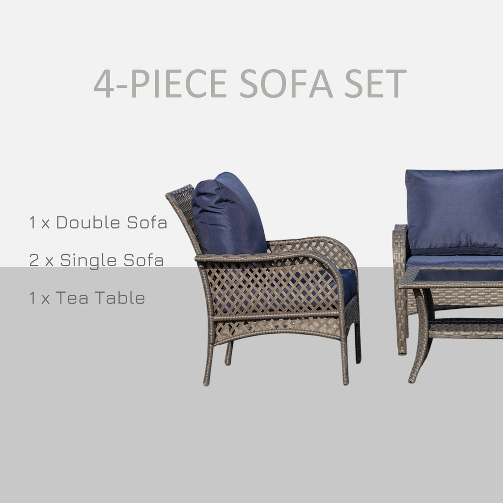 Ensemble de canapés d'extérieur Outsunny 4 pièces en osier, mobilier de salon en rotin synthétique avec 4 chaises et une table, matériau imperméable