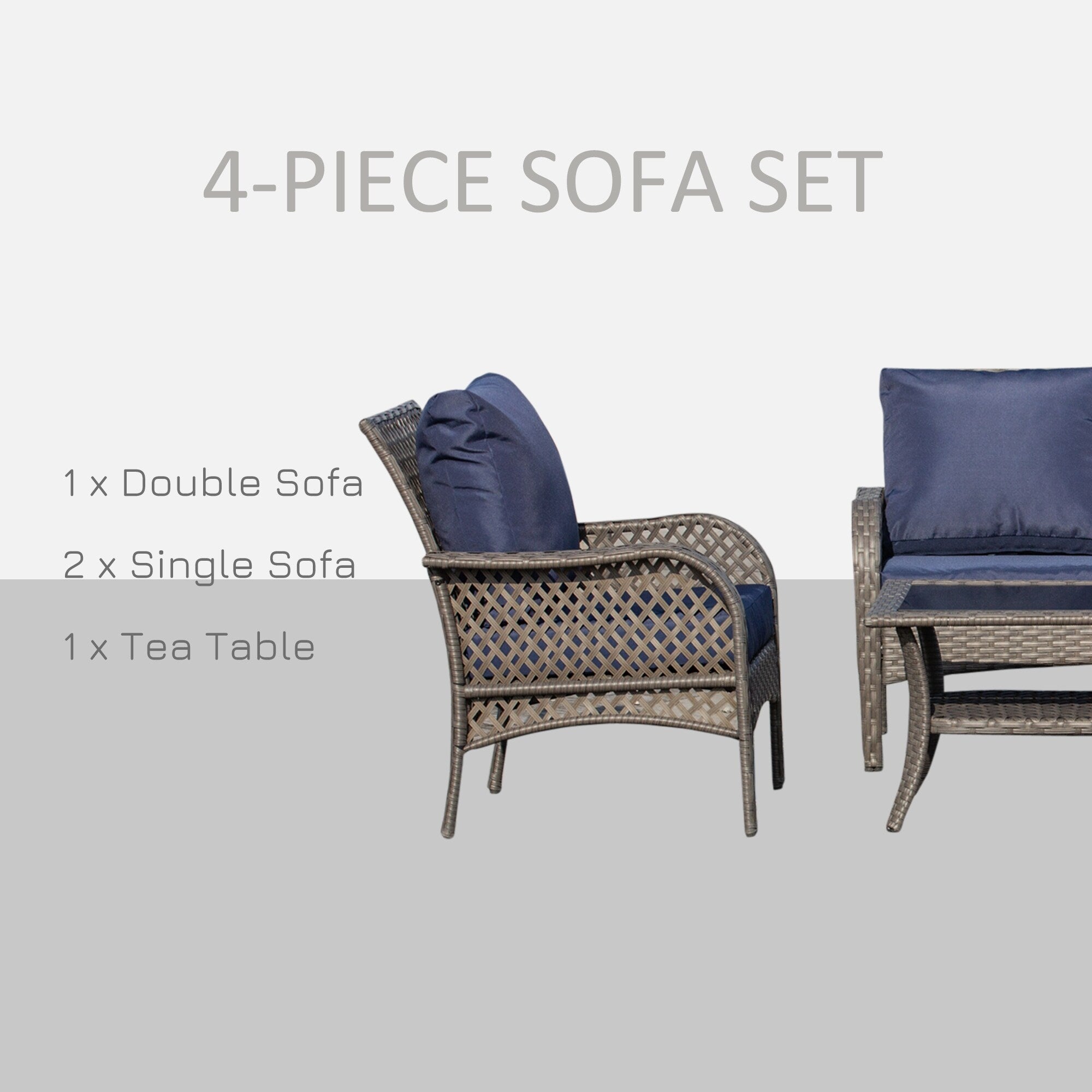 Ensemble de canapés d'extérieur Outsunny 4 pièces en osier, mobilier de salon en rotin synthétique avec 4 chaises et une table, matériau imperméable