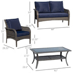 Ensemble de canapés d'extérieur Outsunny 4 pièces en osier, mobilier de salon en rotin synthétique avec 4 chaises et une table, matériau imperméable