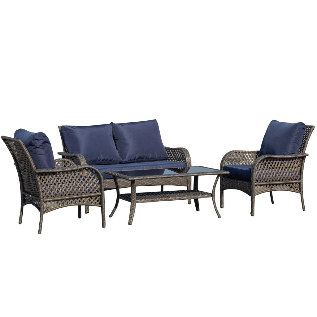 Ensemble de canapés d'extérieur Outsunny 4 pièces en osier, mobilier de salon en rotin synthétique avec 4 chaises et une table, matériau imperméable
