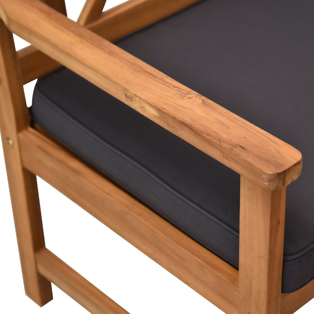 Ensemble de meubles de jardin Outsunny 4 pièces en bois d'acacia avec 2 fauteuils, 1 canapé et 1 table basse, coussins inclus
