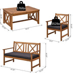Ensemble de meubles de jardin Outsunny 4 pièces en bois d'acacia avec 2 fauteuils, 1 canapé et 1 table basse, coussins inclus