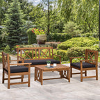 Ensemble de meubles de jardin Outsunny 4 pièces en bois d'acacia avec 2 fauteuils, 1 canapé et 1 table basse, coussins inclus
