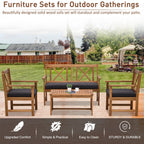 Ensemble de meubles de jardin Outsunny 4 pièces en bois d'acacia avec 2 fauteuils, 1 canapé et 1 table basse, coussins inclus