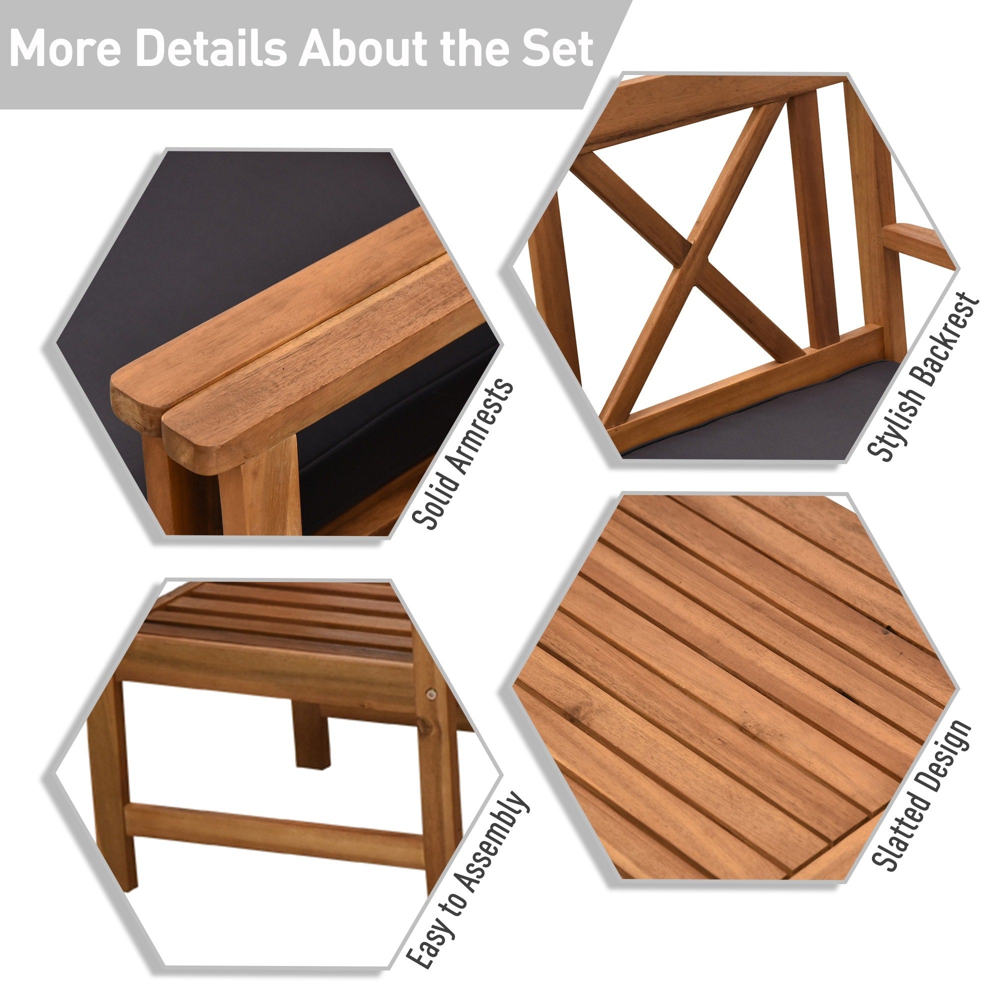 Ensemble de meubles de jardin Outsunny 4 pièces en bois d'acacia avec 2 fauteuils, 1 canapé et 1 table basse, coussins inclus