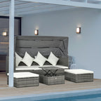 Ensemble de meubles de jardin Outsunny 4 pièces avec coussins, méridienne en rotin synthétique avec auvent rétractable et canapé d'extérieur sectionnel