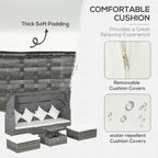 Ensemble de meubles de jardin Outsunny 4 pièces avec coussins, méridienne en rotin synthétique avec auvent rétractable et canapé d'extérieur sectionnel