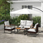 Ensemble de meubles de jardin Outsunny 4 pièces avec canapé en rotin, table en bois, coussins et salon de jardin pour jardin et pelouse