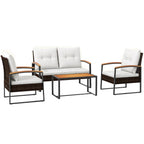 Ensemble de meubles de jardin Outsunny 4 pièces avec canapé en rotin, table en bois, coussins et salon de jardin pour jardin et pelouse