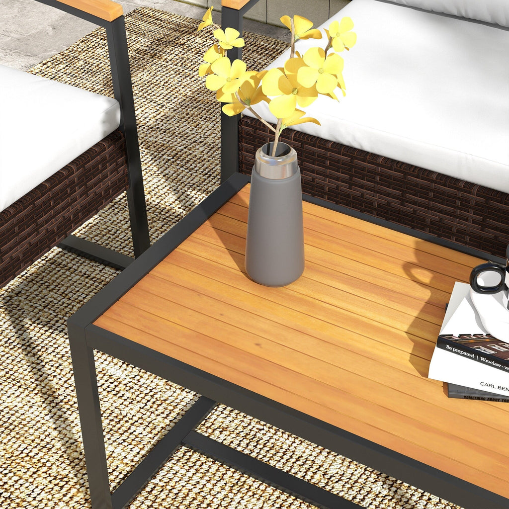 Ensemble de meubles de jardin Outsunny 4 pièces avec canapé en rotin, table en bois, coussins et salon de jardin pour jardin et pelouse