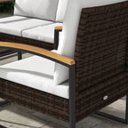 Ensemble de meubles de jardin Outsunny 4 pièces avec canapé en rotin, table en bois, coussins et salon de jardin pour jardin et pelouse