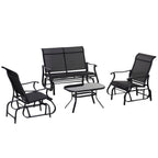 Ensemble de 4 fauteuils planeurs Outsunny, mobilier d'extérieur avec banc de patio planeur pour 2 personnes, fauteuil simple et table basse