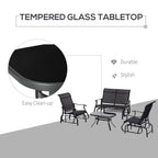 Ensemble de 4 fauteuils planeurs Outsunny, mobilier d'extérieur avec banc de patio planeur pour 2 personnes, fauteuil simple et table basse