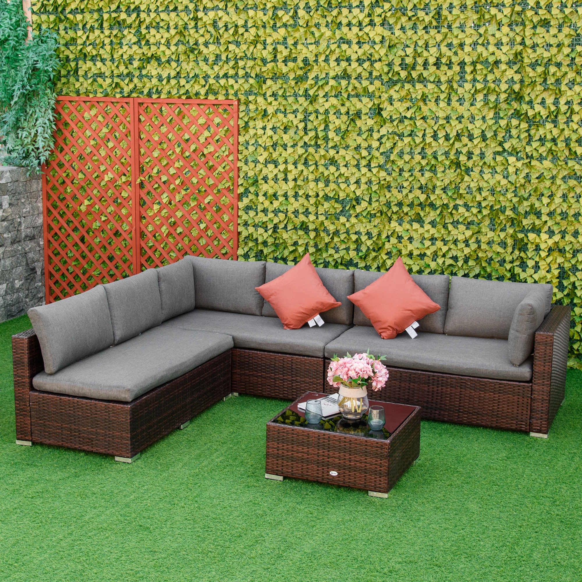 Ensemble de canapés de jardin Outsunny 4 pièces en rotin synthétique, mobilier d'extérieur 6 places, toutes saisons