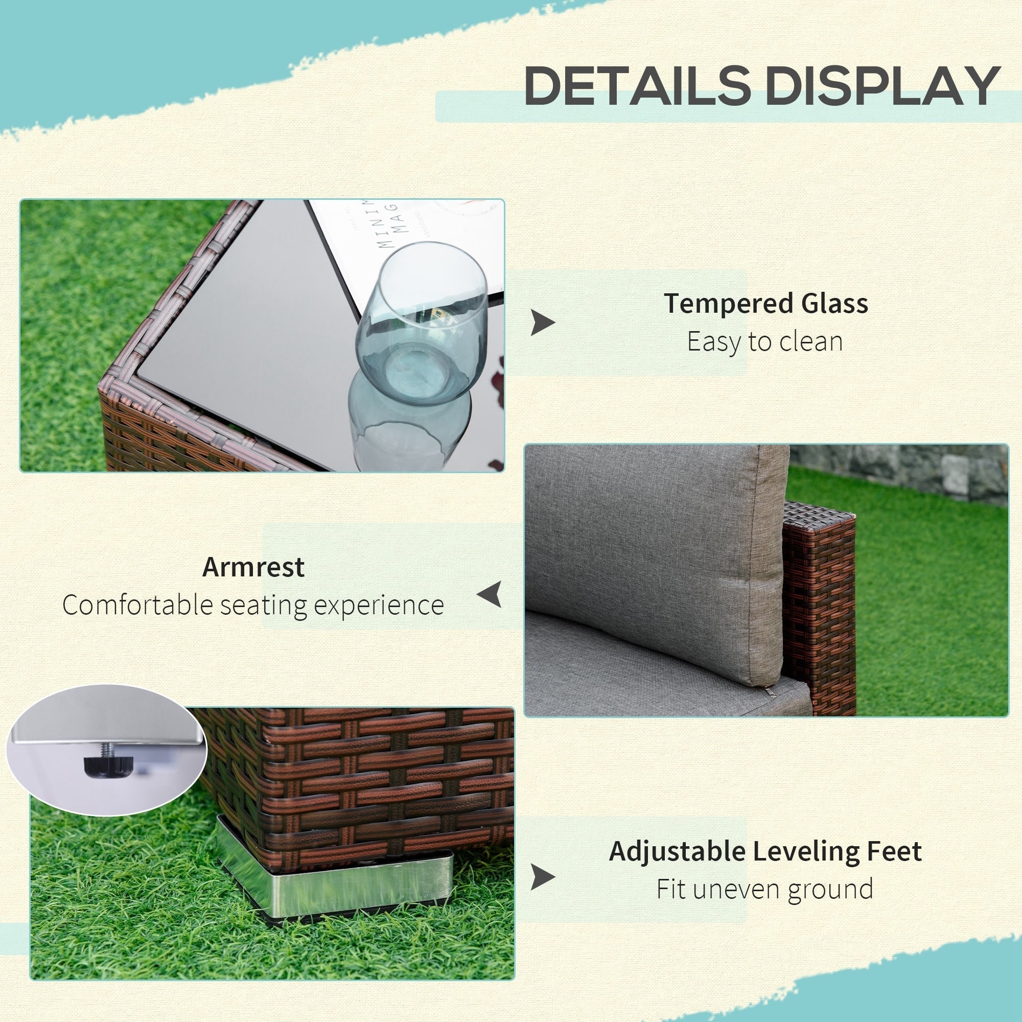 Ensemble de canapés de jardin Outsunny 4 pièces en rotin synthétique, mobilier d'extérieur 6 places, toutes saisons