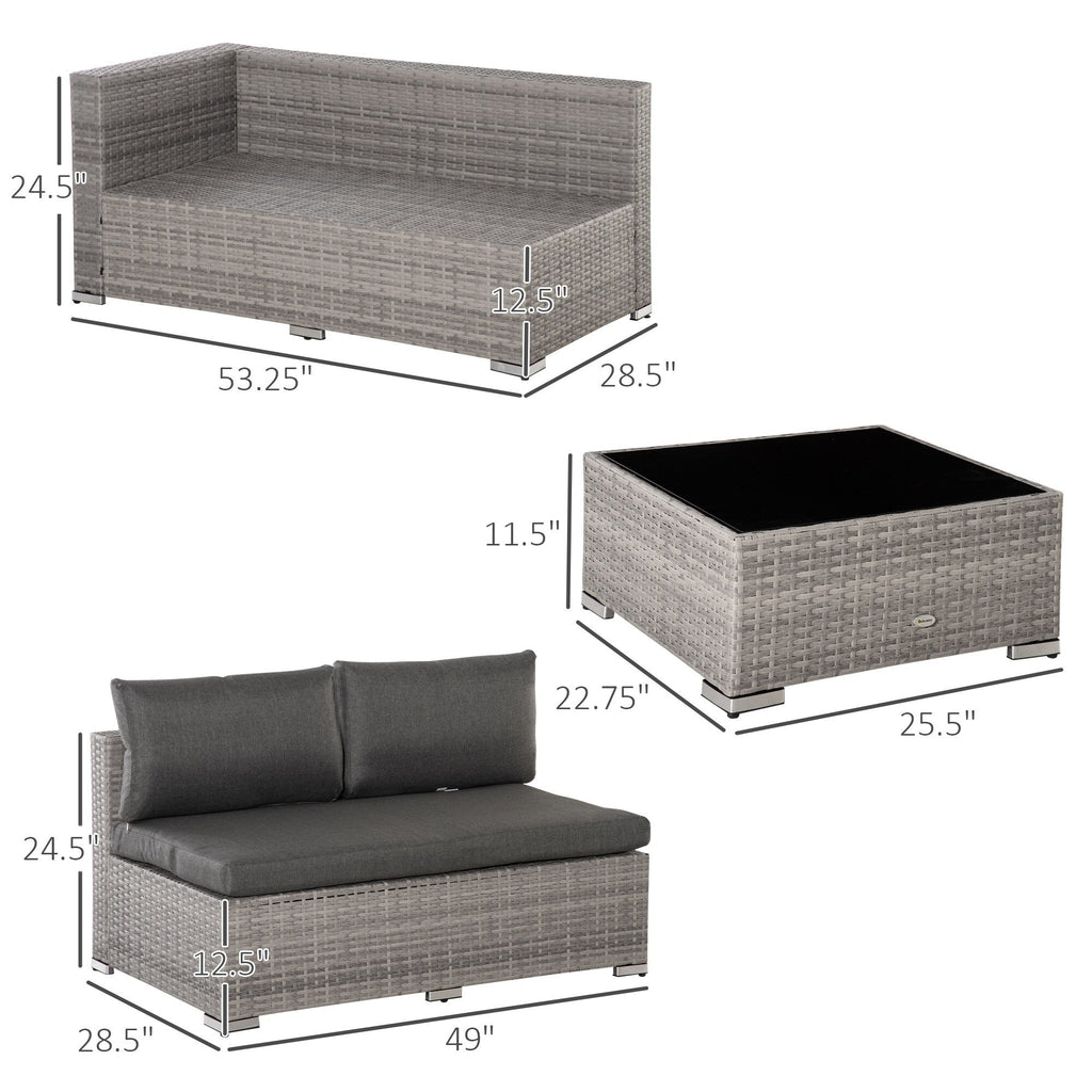 Ensemble de canapés de jardin Outsunny 4 pièces en rotin synthétique, mobilier d'extérieur 6 places, toutes saisons
