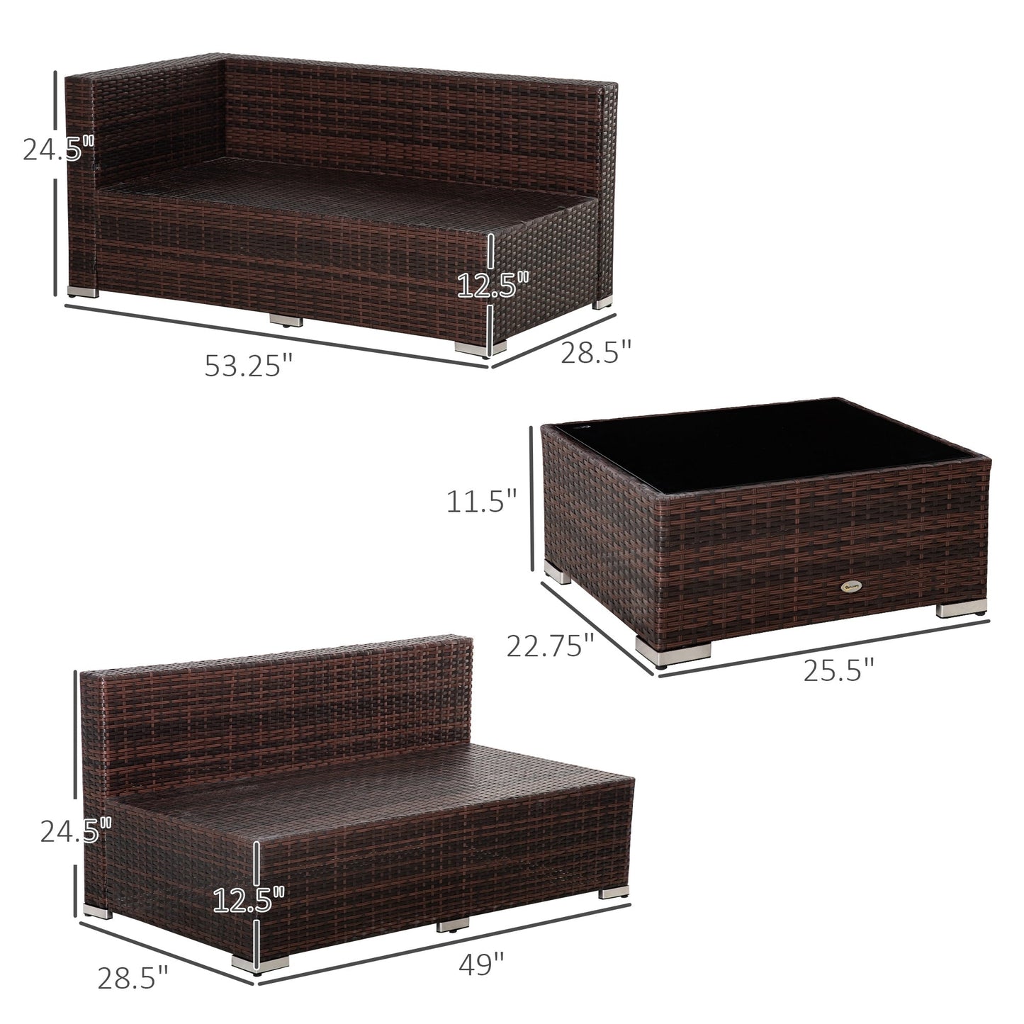 Ensemble de canapés de jardin Outsunny 4 pièces en rotin synthétique, mobilier d'extérieur 6 places, toutes saisons