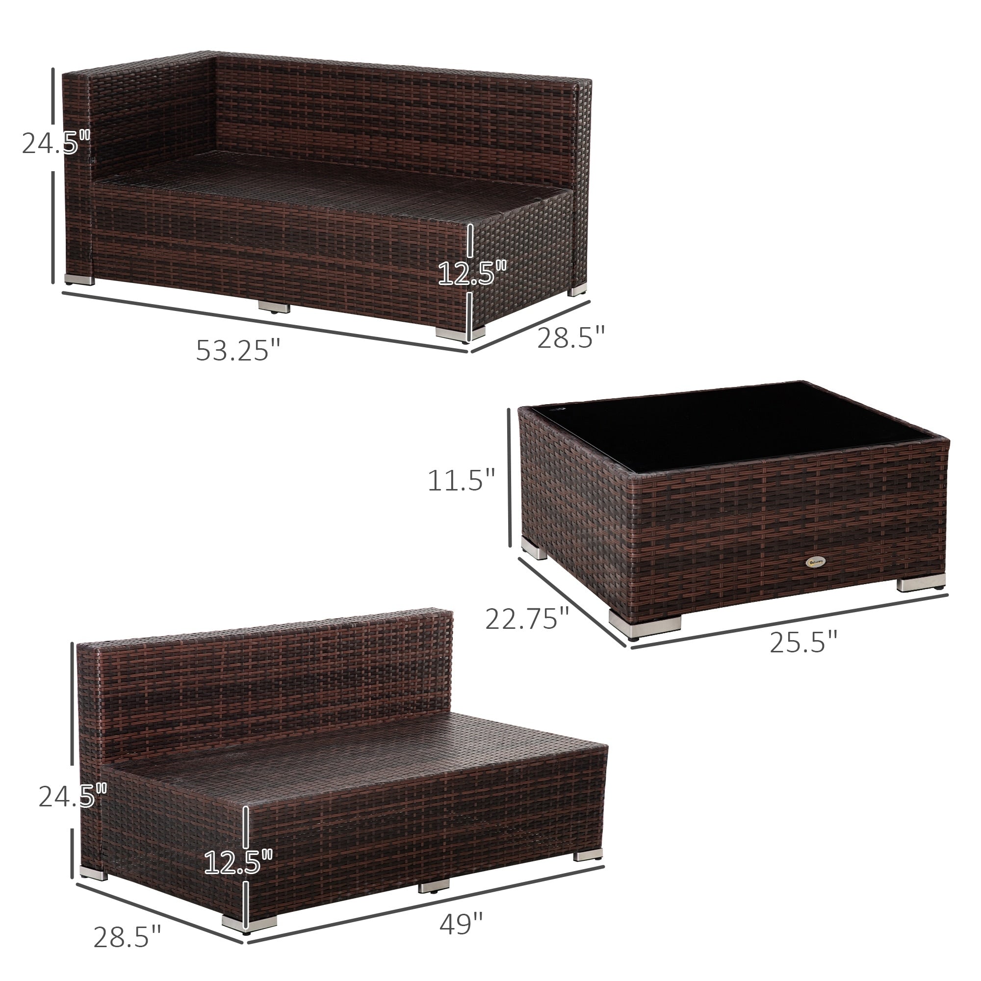 Ensemble de canapés de jardin Outsunny 4 pièces en rotin synthétique, mobilier d'extérieur 6 places, toutes saisons