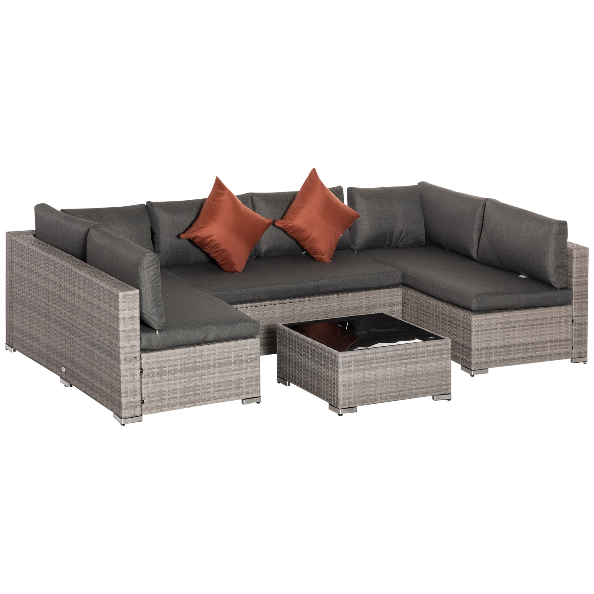 Ensemble de canapés de jardin Outsunny 4 pièces en rotin synthétique, mobilier d'extérieur 6 places, toutes saisons