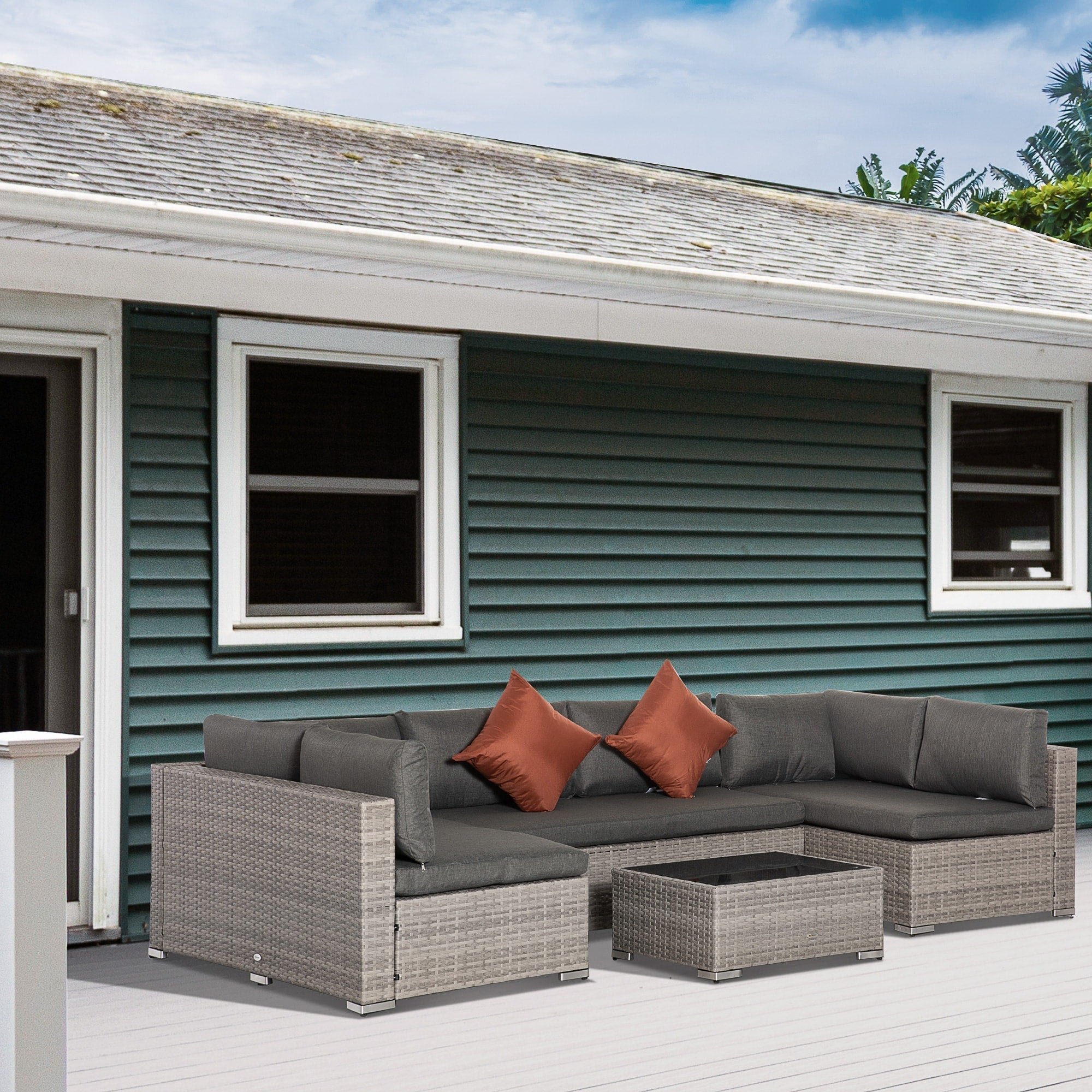 Ensemble de canapés de jardin Outsunny 4 pièces en rotin synthétique, mobilier d'extérieur 6 places, toutes saisons