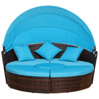Outsunny Ensemble de 4 chaises longues rondes ou canapés d'extérieur rembourrés en rotin avec pare-soleil